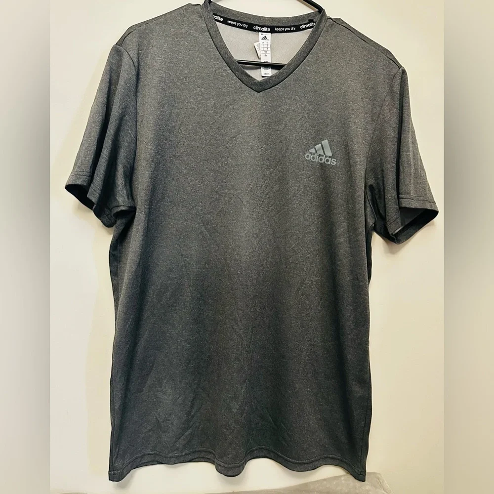 adidas Men’s V-Neck Short Sleeve Tee — Charcoal